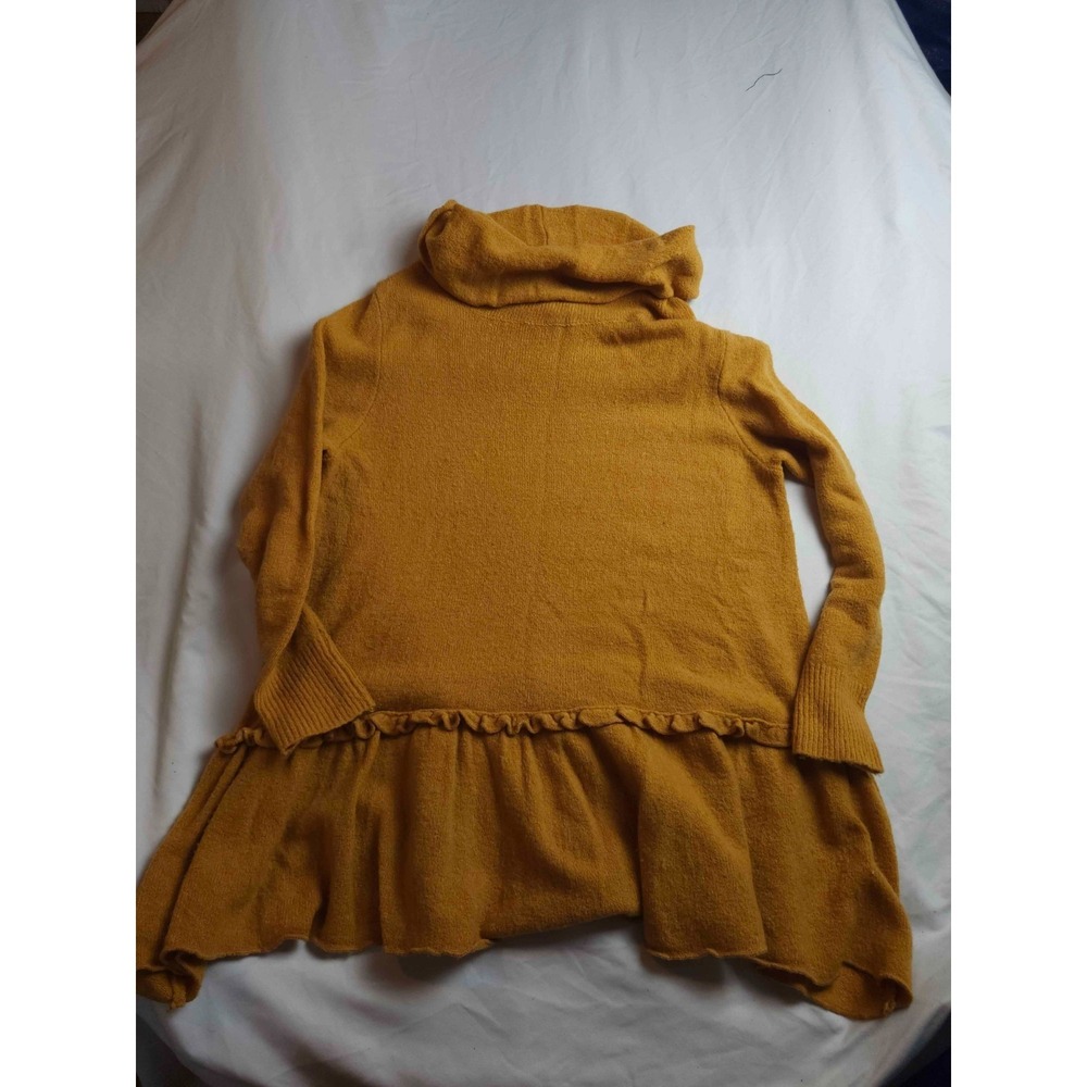 Umgee Cowl Neck Tunic‎ Sweater Womens Small Yellow Knit Peplum Ruffle Turtleneck